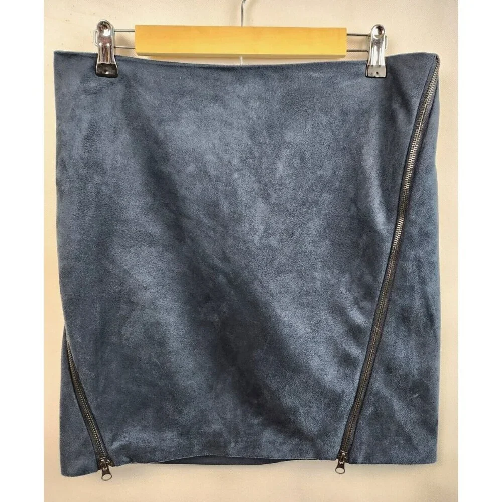 Rino & Pelle‎ Womens Mini Skirt Size 38 EU Navy Suede Asymmetric Zipper